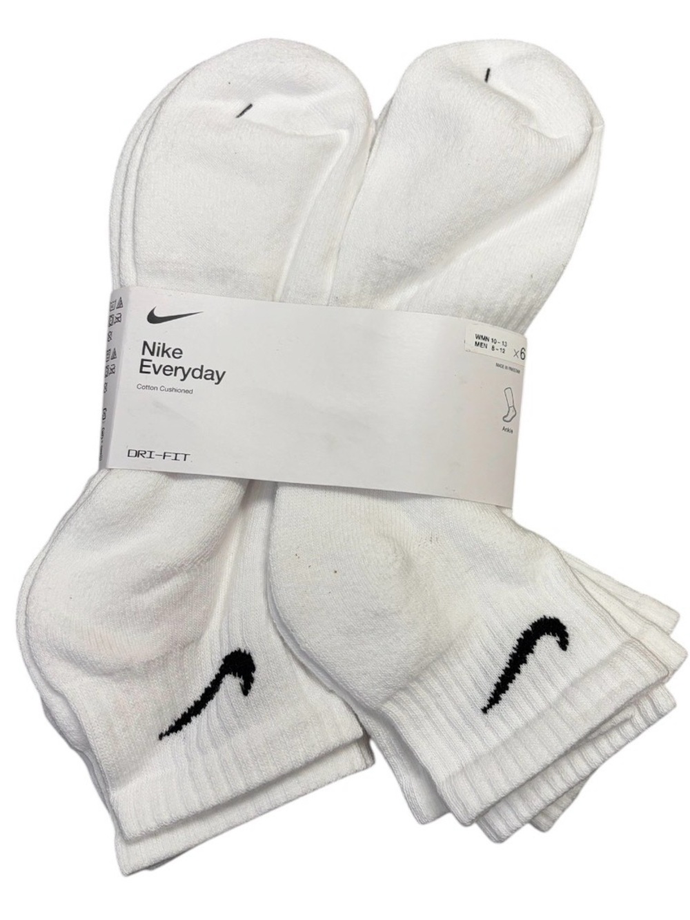 Nike White Crew Athletic Socks with Black Swoosh - Pack